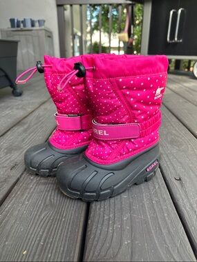 Sorel Flurry Toddler Snow Boots - Size 10 - Pink with White Polka Dots